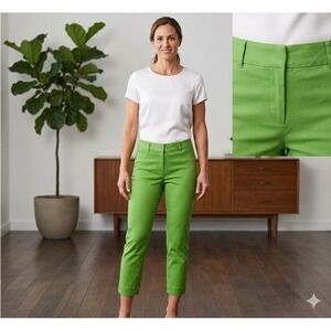 New York & Co Women's Size 4 Light Lime Green Skinny Ankle Cropped Pants Stretch